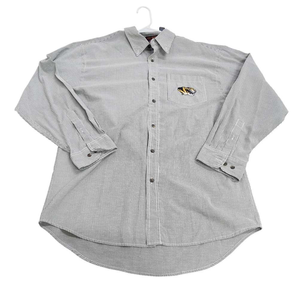 Missouri Tigers Shirt Mens 2XL Gray NCAA College Three Square Striped Button Up